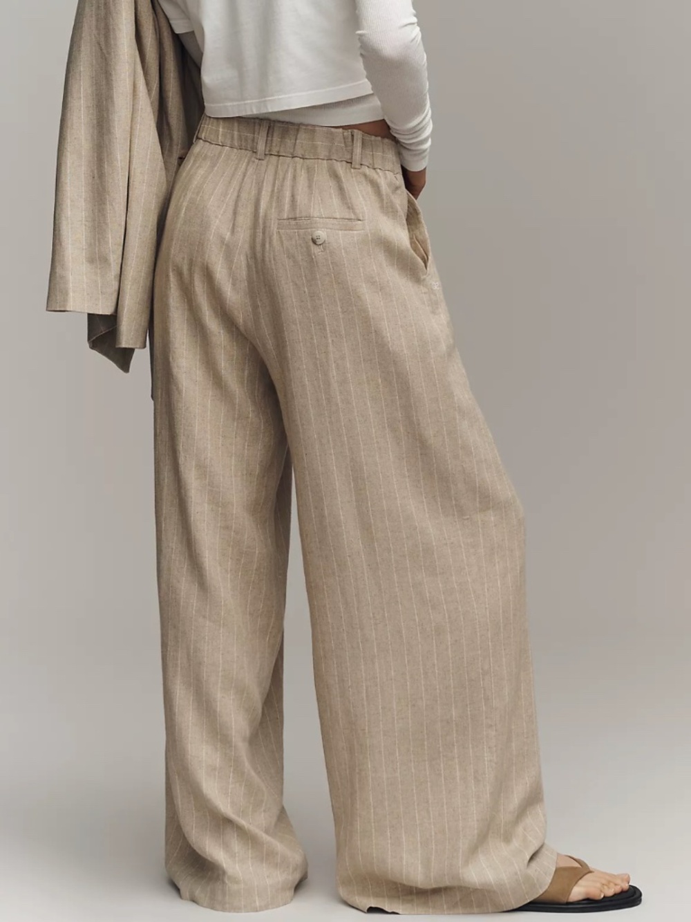 Maeve Avery Linen Blend Stripe Twill Wide Leg Pleated Pants Size XS Petite - Picture 3 of 16